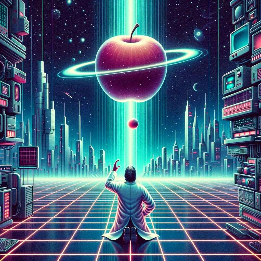 the discovery of gravity, digital art, synthwave